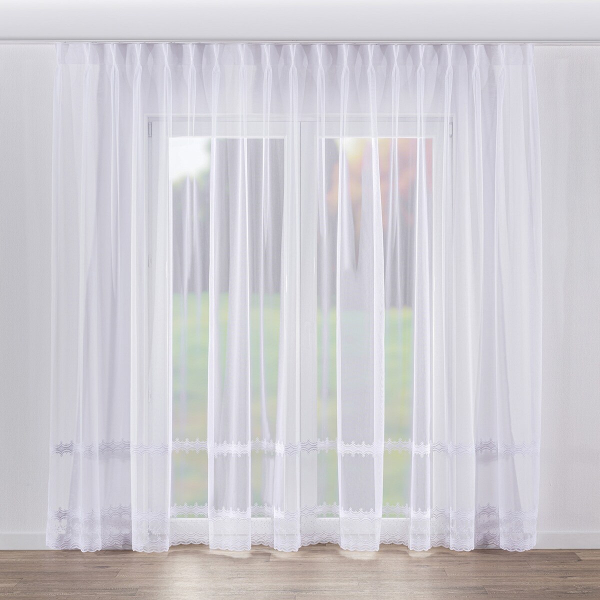 Firana na haczykach flex podwójnych 300x245 biały ze wzorem