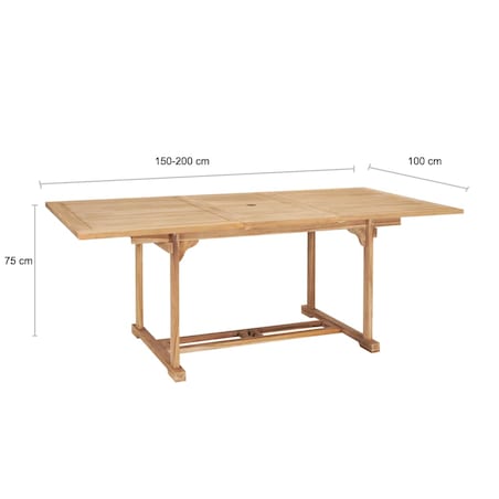 vidaXL Rozkładany stół ogrodowy, 150-200x100x75 cm, lite drewno tekowe