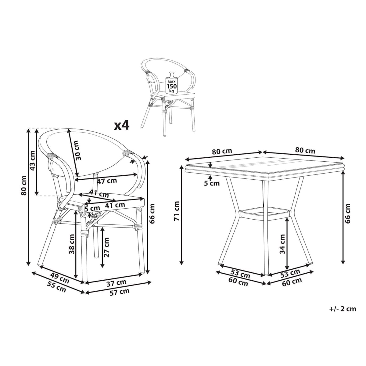 Zestaw ogrodowy dla 4 osób RIFREDDO Technorattan Czarny/ biały