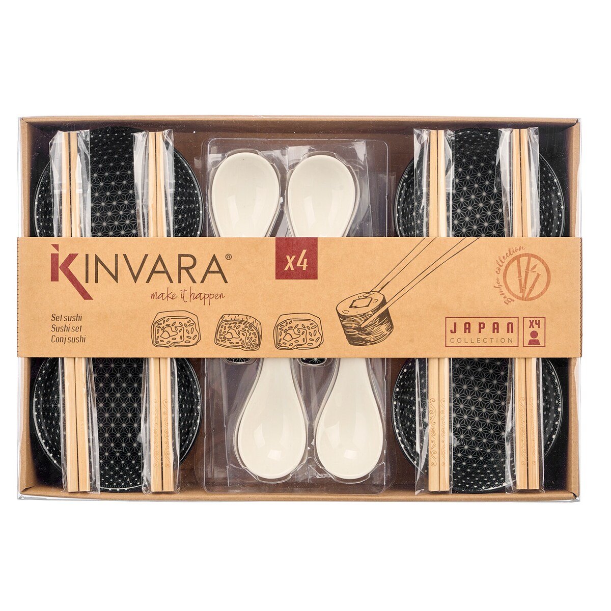 Zestaw do sushi HAPPLO, miseczka, łyżka i pałeczki x 4