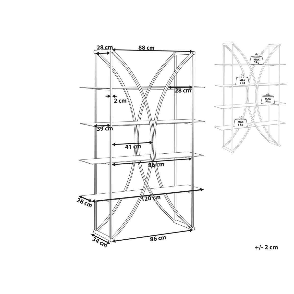 Regał metalowy 4 półki srebrny HOLLOW