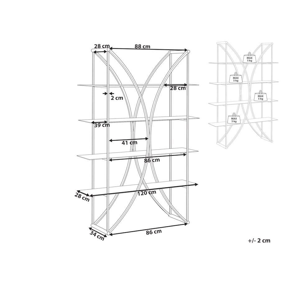 Regał metalowy 4 półki srebrny HOLLOW