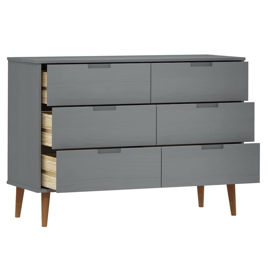 vidaXL Komoda MOLDE, szara, 113x40x80 cm, lite drewno sosnowe