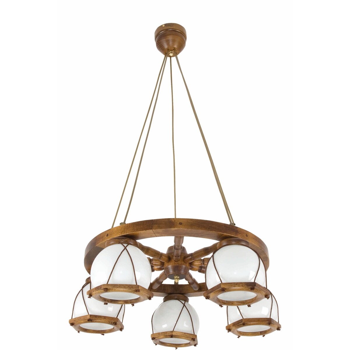 lampa wisząca drewniana edylit 5 punktowa kule białe