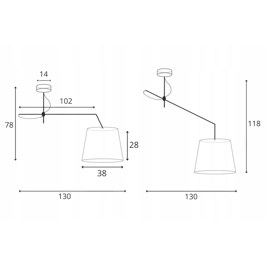 Lampa wisząca przegubowa sufitowa regulowana z abażurem stożek MODERN