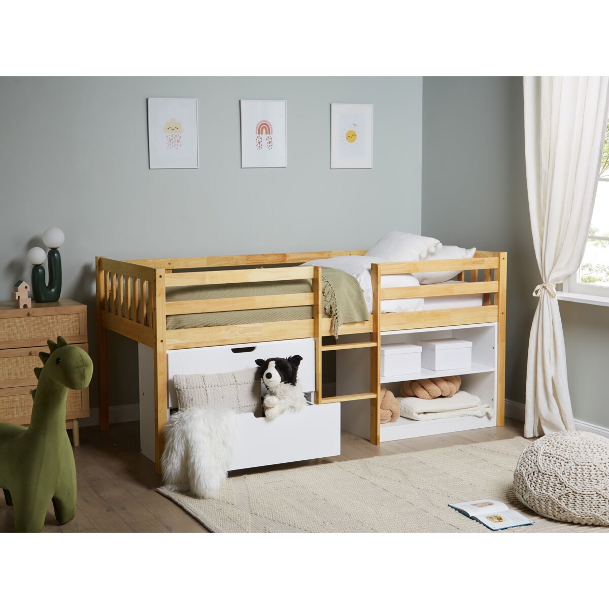 Łóżko dziecięce na podwyższeniu z szufladami drewniane 90 x 200 cm jasne drewno SUSVILLE