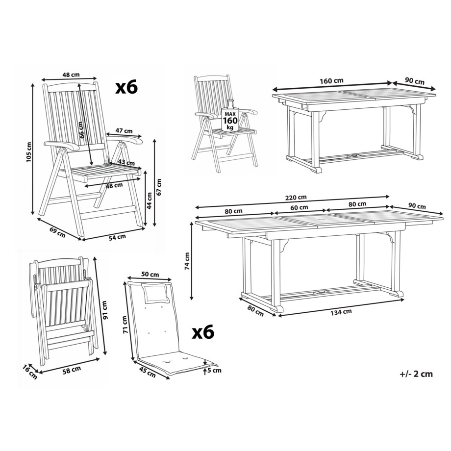 Zestaw ogrodowy dla 6 osób AMANTEA PREMIUM Drewno akacjowe Szary