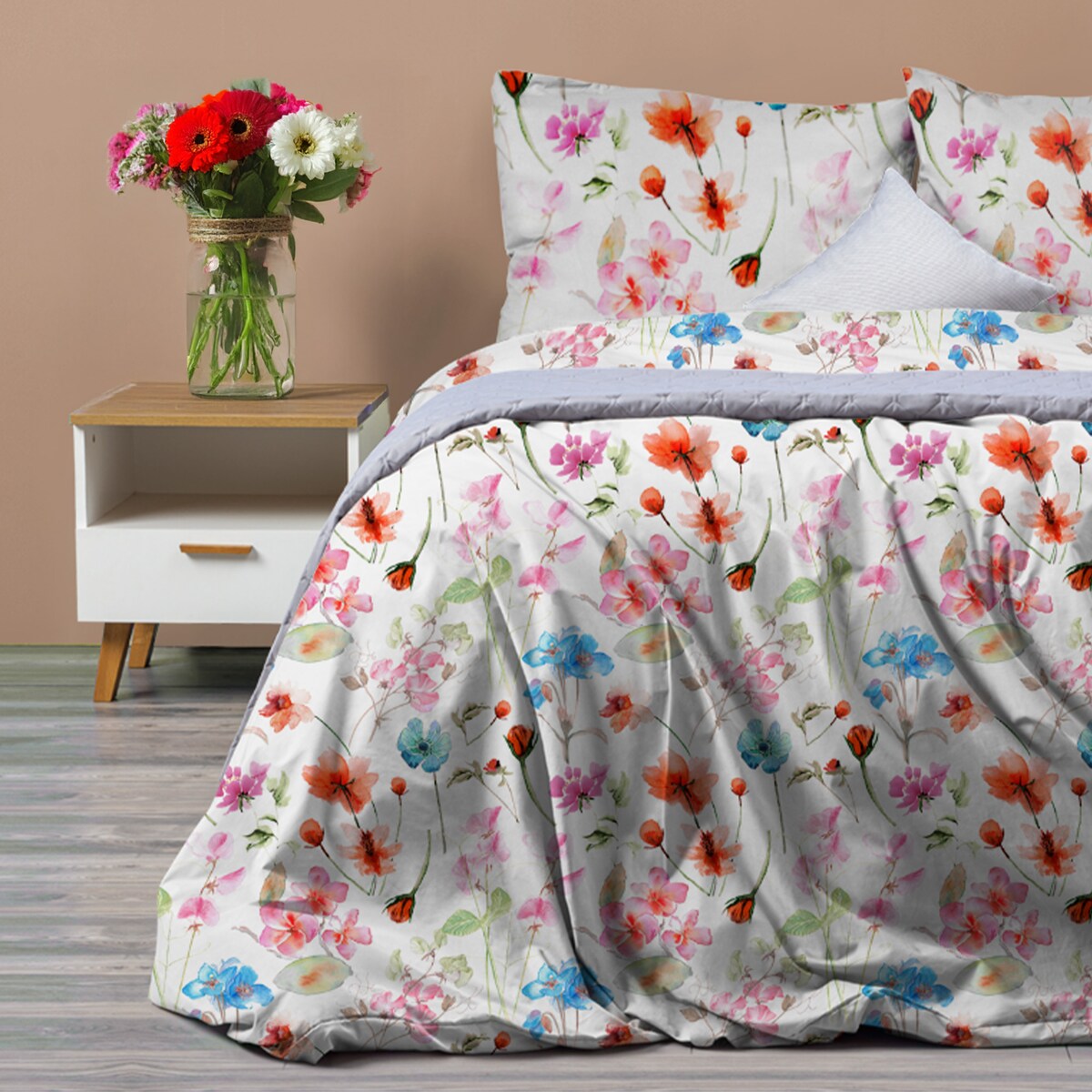 NATRIX bawełniany komplet pościeli, wielokolorowy, wzór kwiatowy 160x200