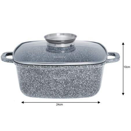 Garnek z powłoką marmurową kwadratowy marmurkowy szary indukcja gaz 4.4L 24cm KLAUSBERG