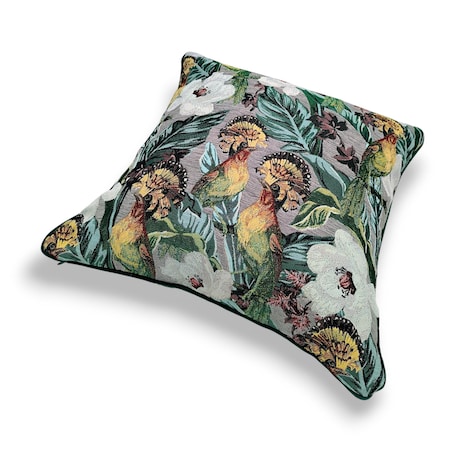 Poduszka dekoracyjna w liście i ptaki 45x45 - Echo Puszczy - polski żakard