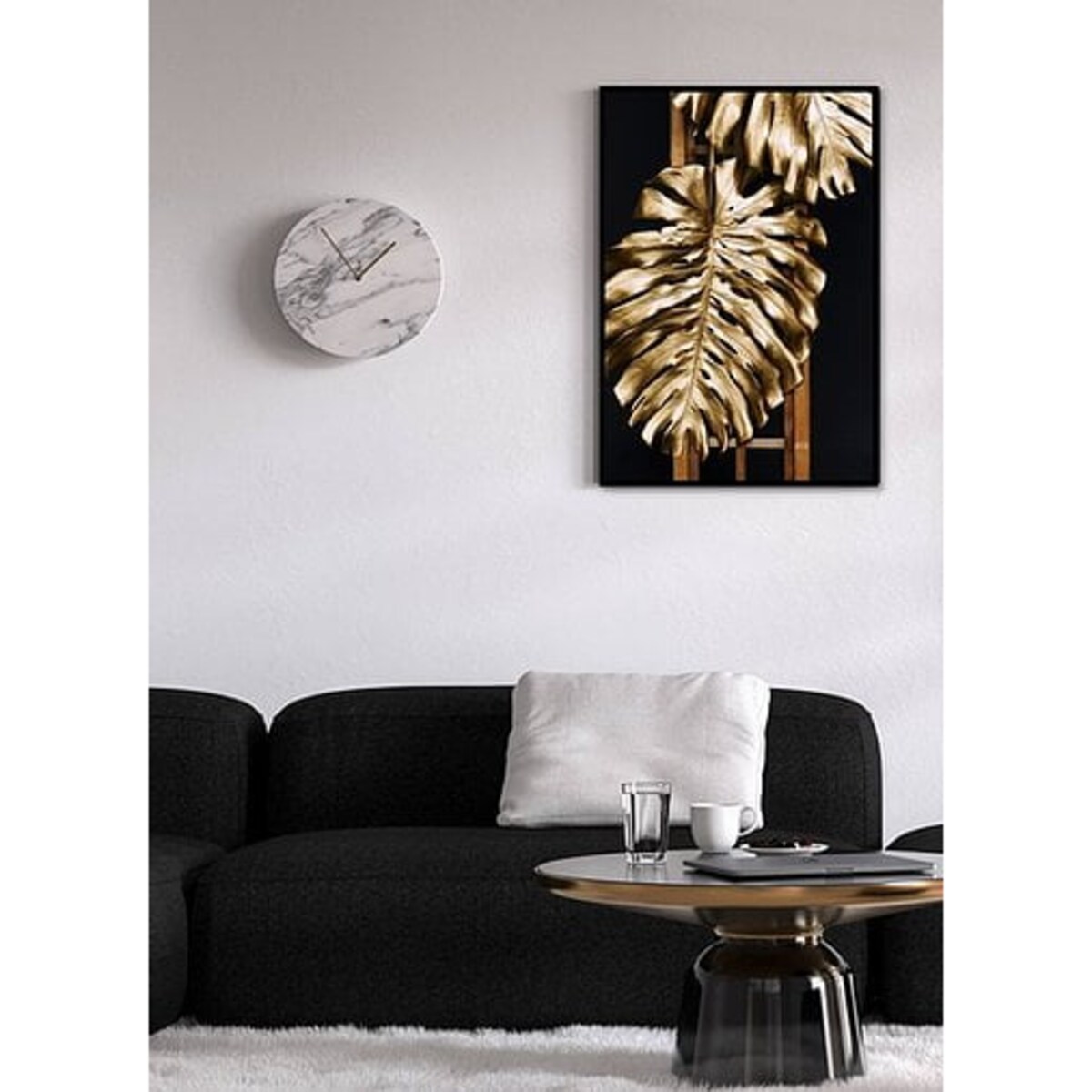 Poster Story, Plakat, Obraz - Złota Monstera na Czarnym Tle, wymiary 21 x 30 cm