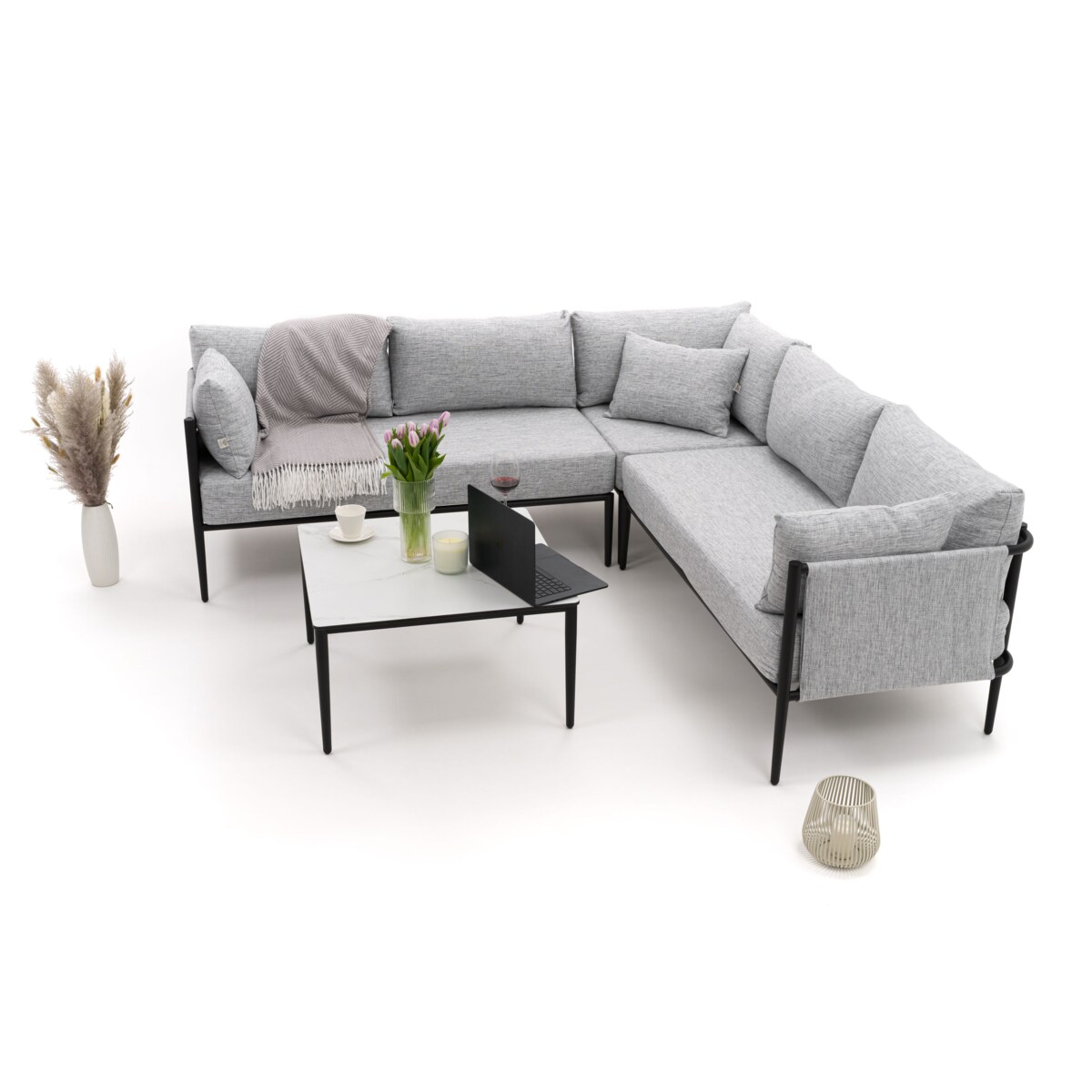 Zestaw mebli ogrodowych aluminiowe nowoczesne narożnik BELIZE szaro białe