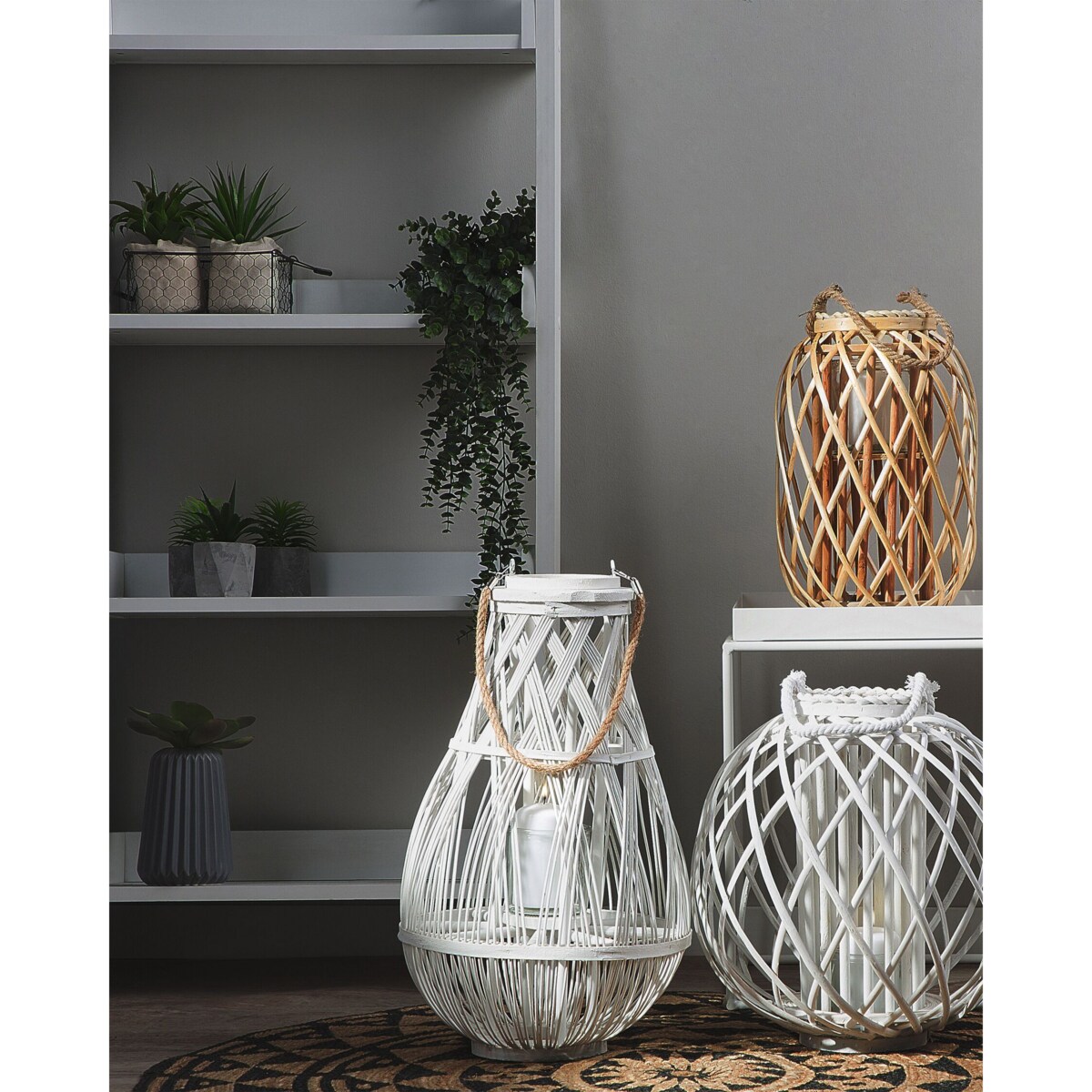 Lampion drewniany 77 cm biały TONGA