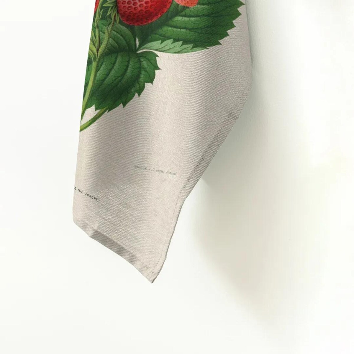 Lniany ręcznik kuchenny - Liście i truskawki