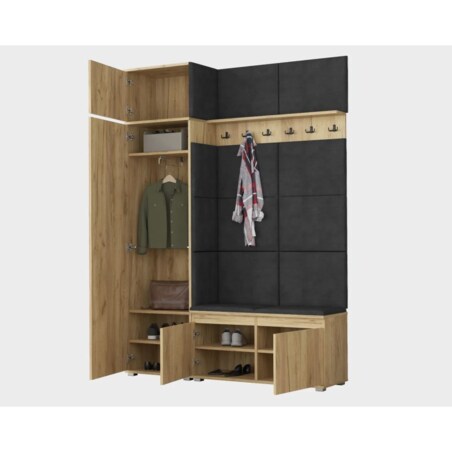 Garderoba z nadstawką i siedziskiem do przedpokoju SINGAPUR 154 dąb craft/szara