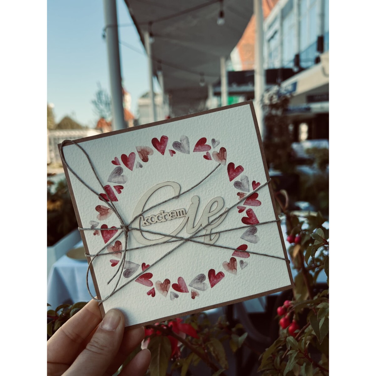 Wyjątkowa kartka ręcznie robiona na walentynki - walentynka z sercem - Kocham Cię