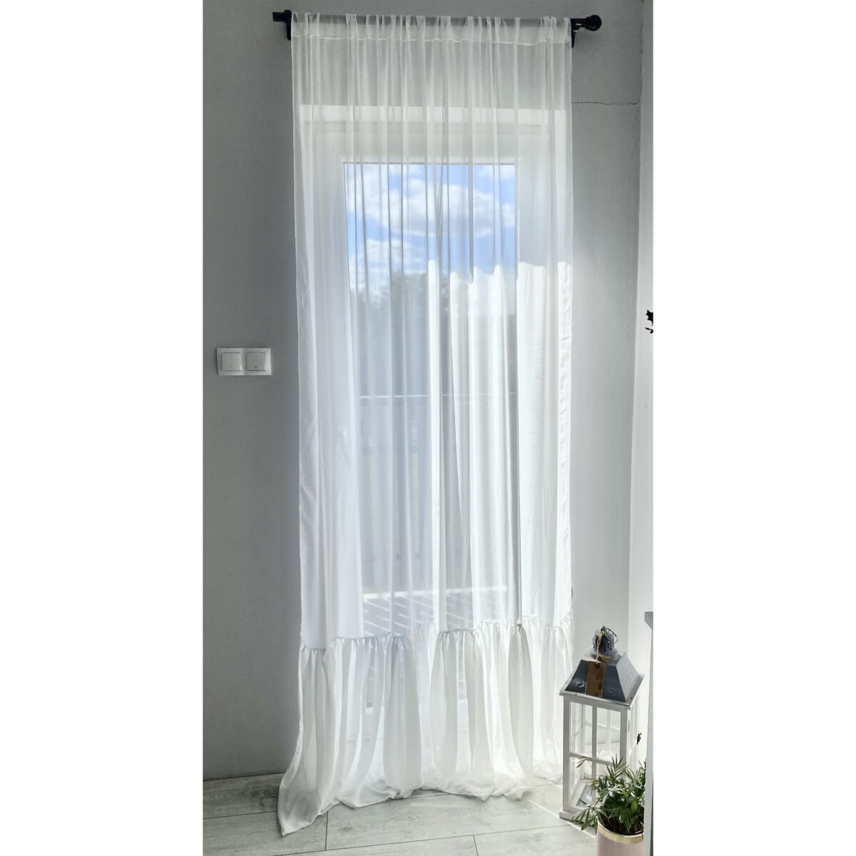 Firana Zasłona Z Ozdobną Falbanką Szyfonowa Do Salonu Na Okno Biała 250X140 Cm