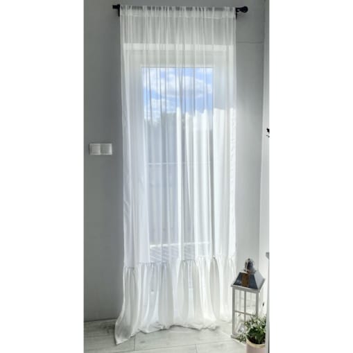 Firana Zasłona Z Ozdobną Falbanką Szyfonowa Do Salonu Na Okno Biała 250X140 Cm