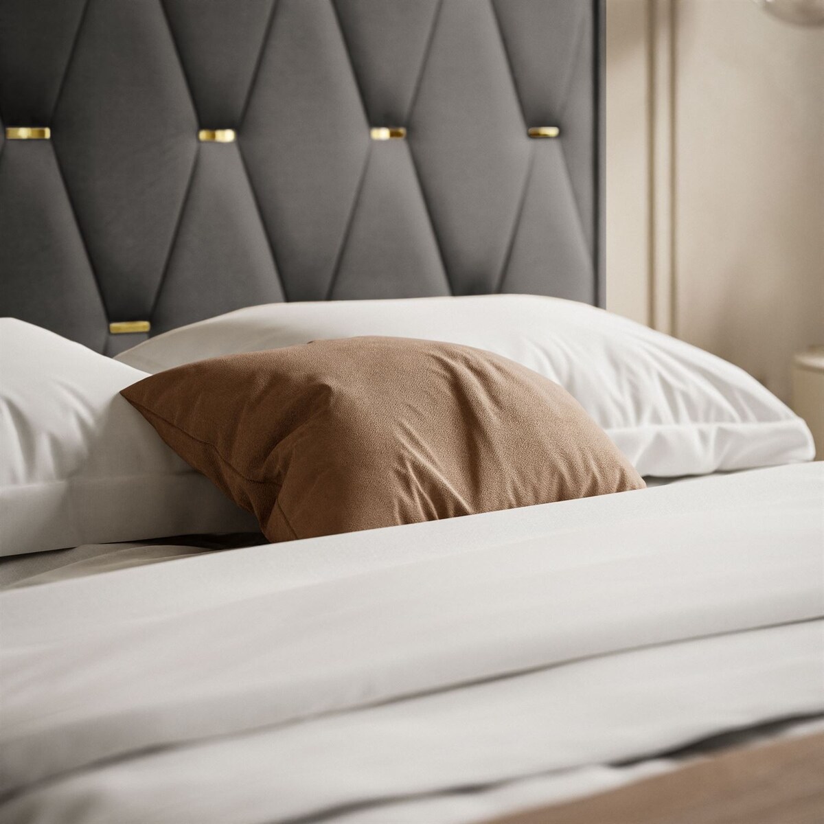 Łóżko tapicerowane IZOLDA z wysokim zagłówkiem, selaż 34, 140x200, Royal Velvet 185