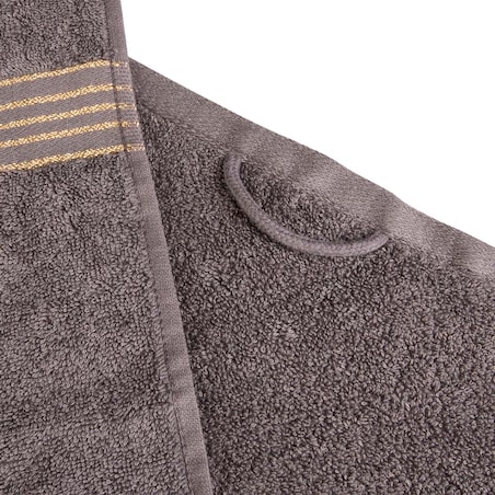 Ręcznik kąpielowy 70x140 cm bawełniany kolor ciemny szary z bordiurą w złote paski 500 g/m2 TIWANO