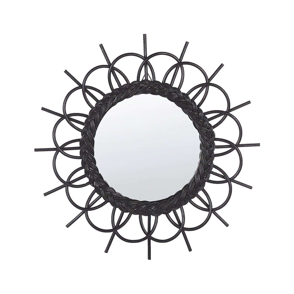Rattanowe okrągłe lustro ścienne słońce ⌀ 60 cm czarne TELAKIA