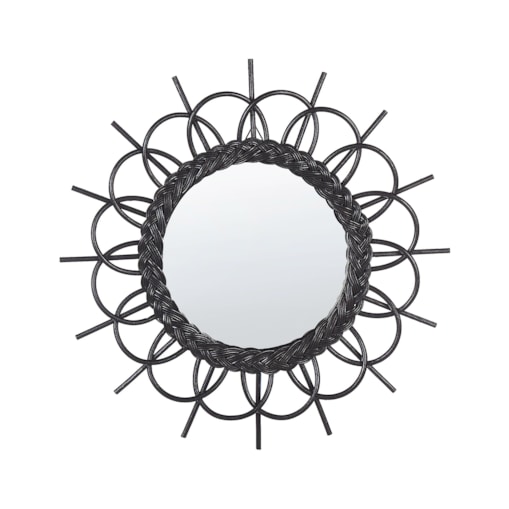 Rattanowe okrągłe lustro ścienne słońce ⌀ 60 cm czarne TELAKIA