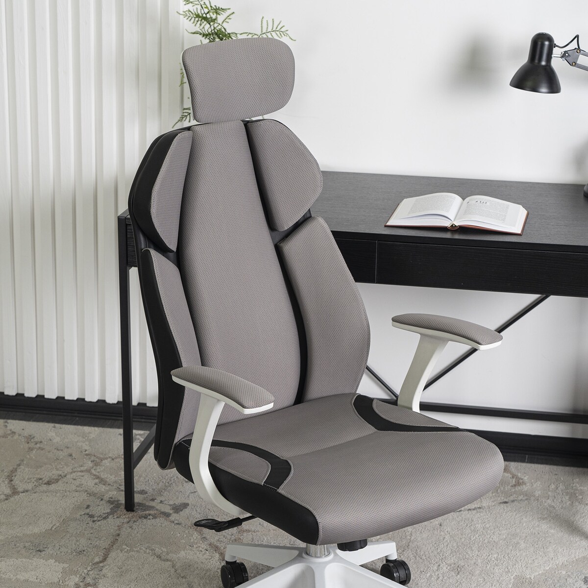 Krzesło biurowe obrotowe ergonomiczne szare-białe DUNCAN
