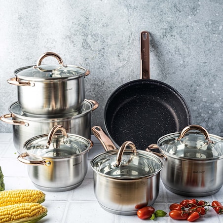 Zestaw garnków stalowych 12 ele. garnki na indukcję komplet Rosegold KINGHOFF