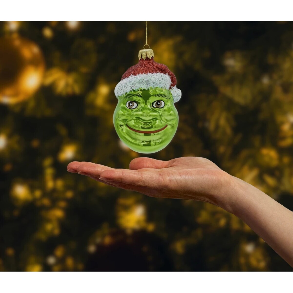 Bombka choinkowa: Ogr w czapce Mikołaja