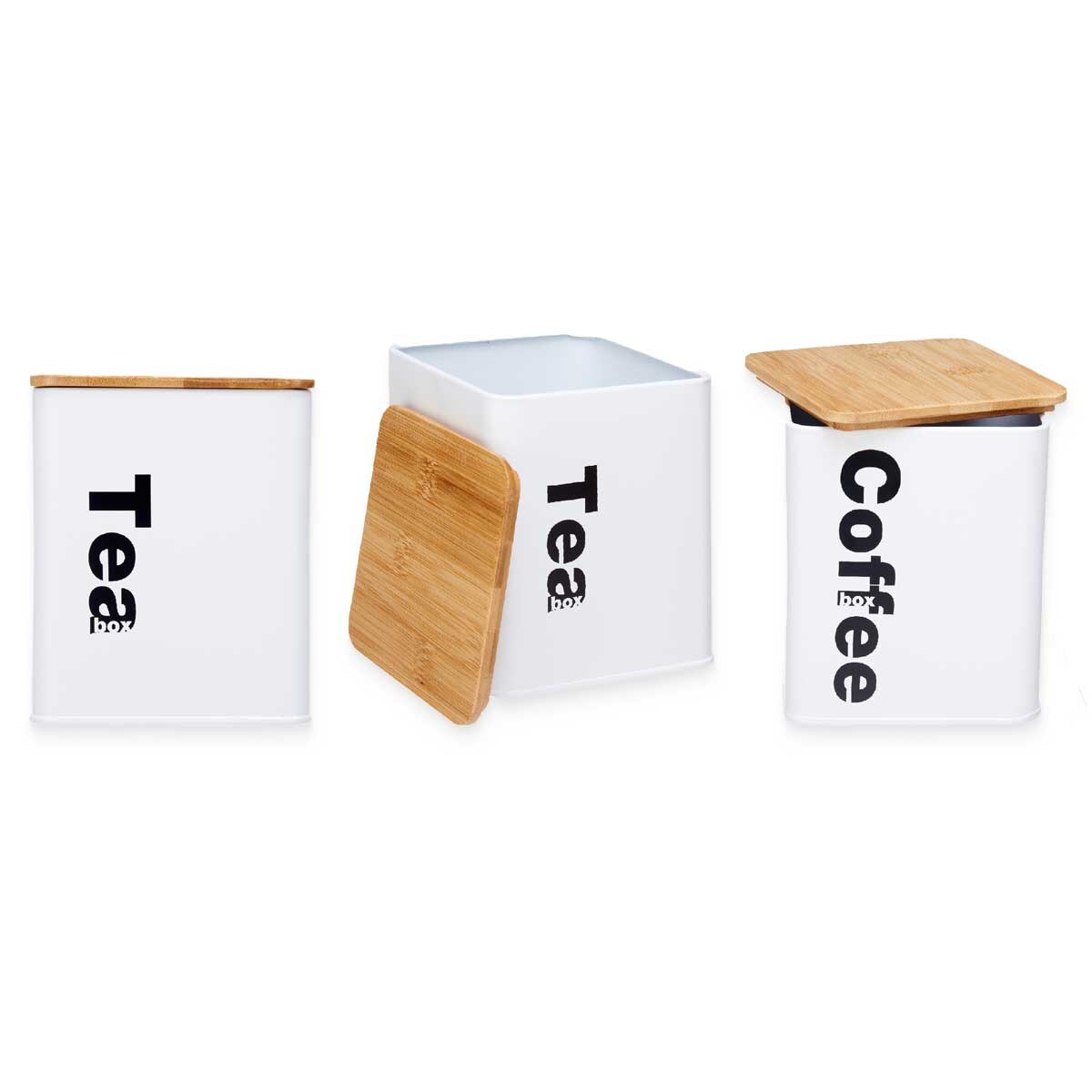 Pojemniki na kawę i herbatę, metalowe, białe, 3 sztuki