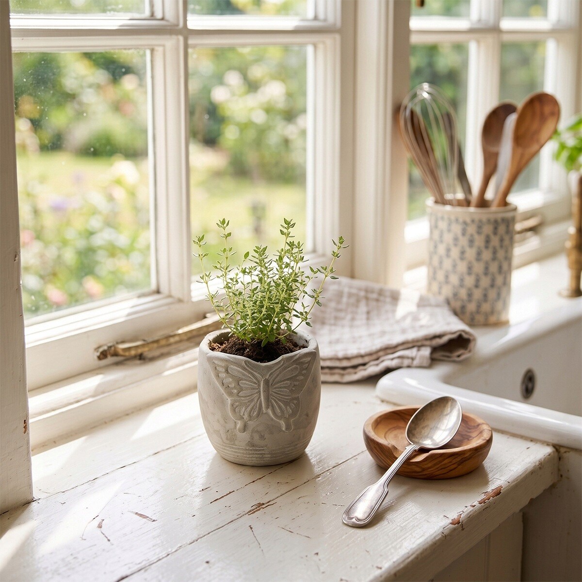 DONICZKA MAŁA BETONOWA SZARA MOTYL LOFT BOHO 8cm NA KWIATY PARAPET OSŁONKA