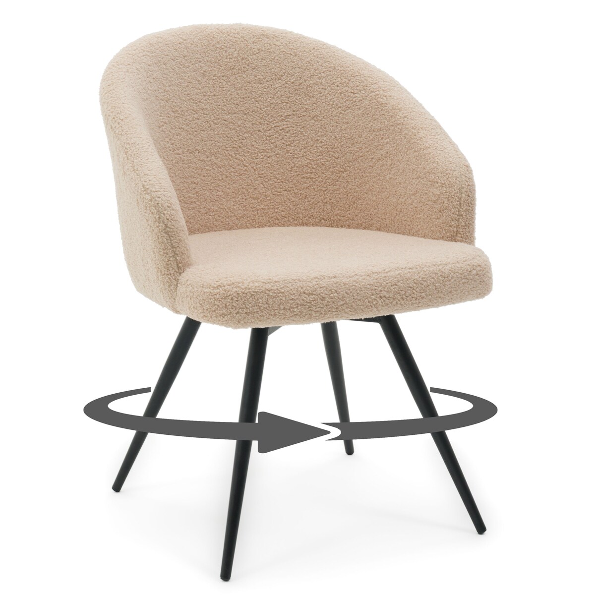 Krzesło tapicerowane obrotowe boucle teddy do salonu MODENA ciemnobeżowe