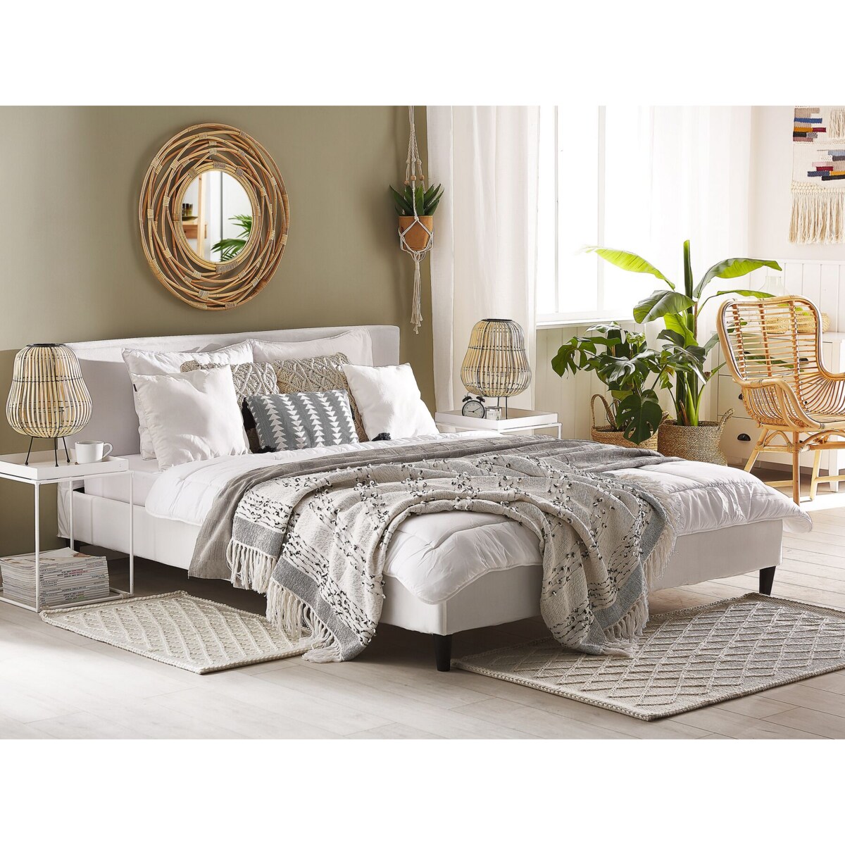 Łóżko welurowe 160 x 200 cm białe FITOU