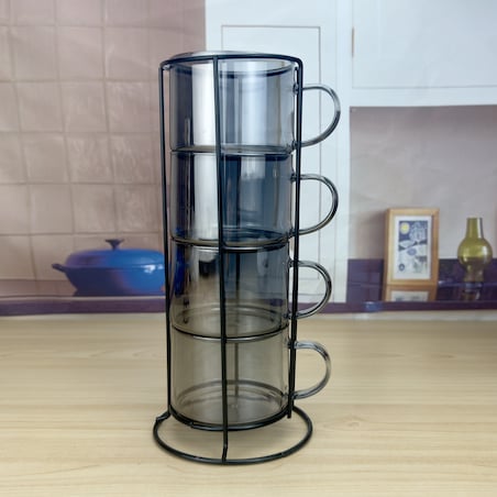 PETER GREY Komplet 4 filiżanek na stojaku 350ml 12.5x12.5xh27cm