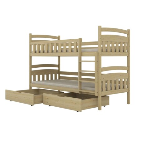 Łóżko piętrowe JULITA 180x80 sosna lakierowana drewniane z szufladami