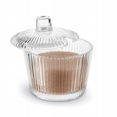 SZKLANA przezroczysta W PRĄŻKI CUKIERNICA cukierniczka 200 ml na cukier