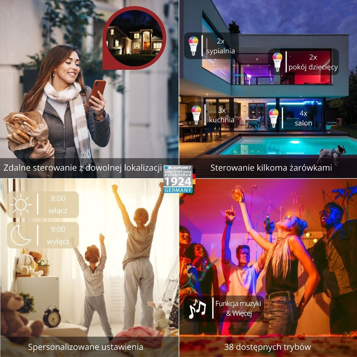 Żarówka E27-9W-SMART LED 9W 3000K-6500K kolorowa, Blaupunkt