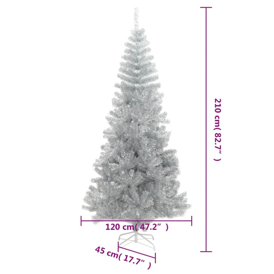 vidaXL Sztuczna choinka ze stojakiem, srebrna, 210 cm, PET