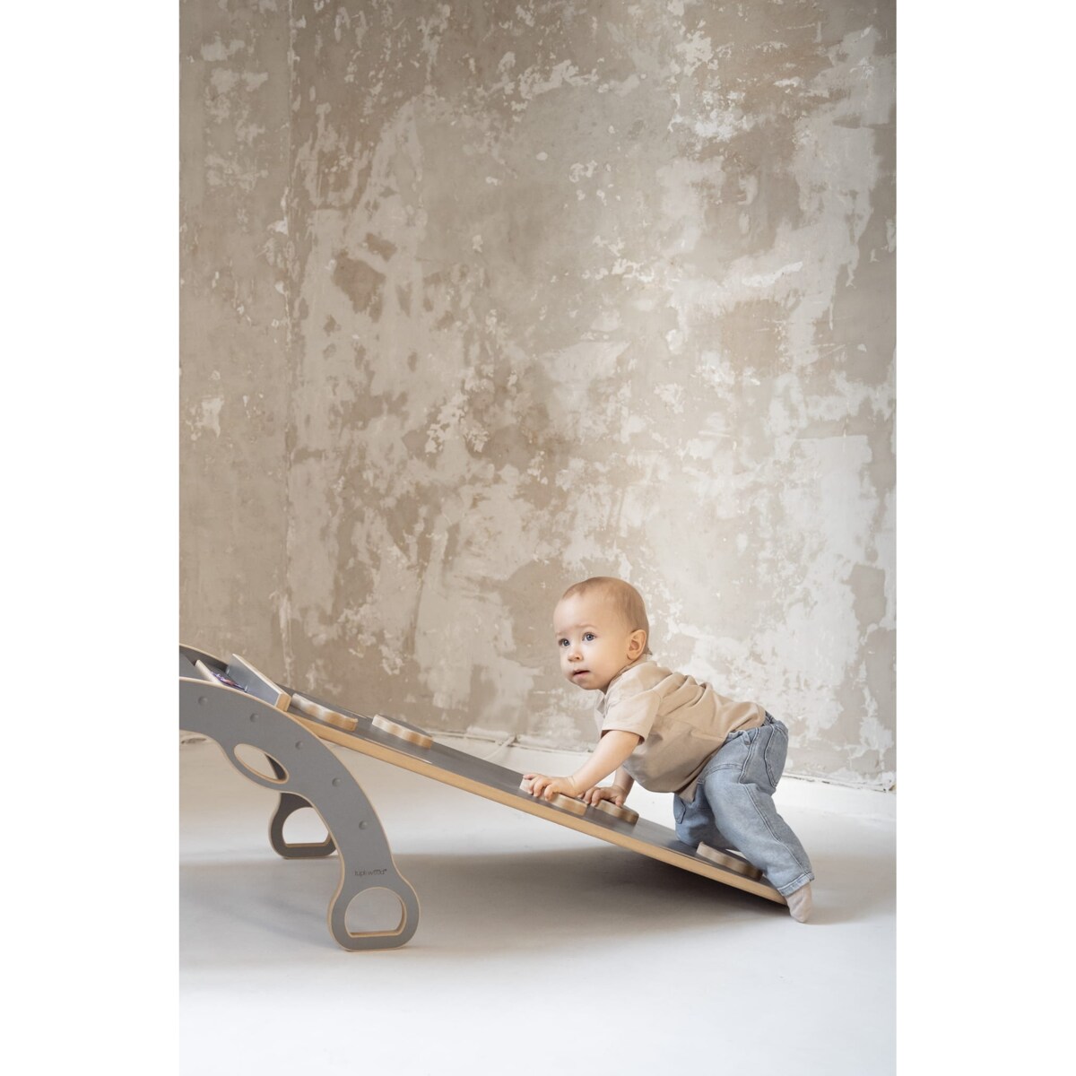 MAŁY bujak montessori z uchwytami + MAŁA zjeżdżalnia CHMURKI - szary