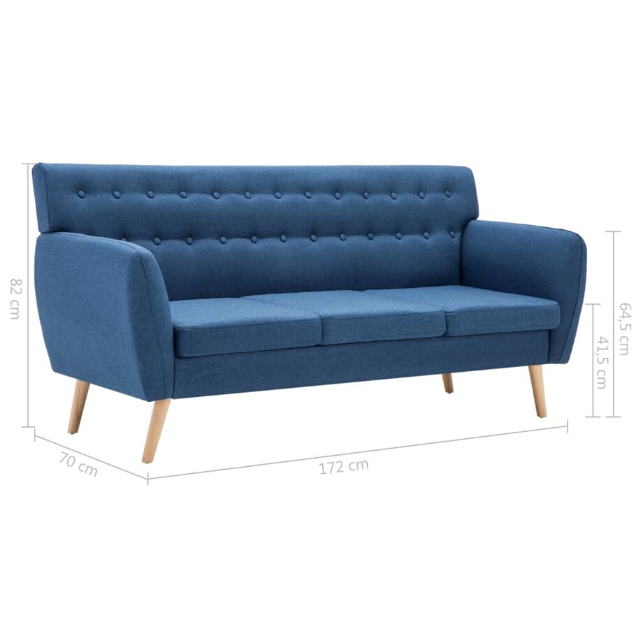 vidaXL 3-osobowa sofa tapicerowana tkaniną, 172x70x82 cm, niebieska