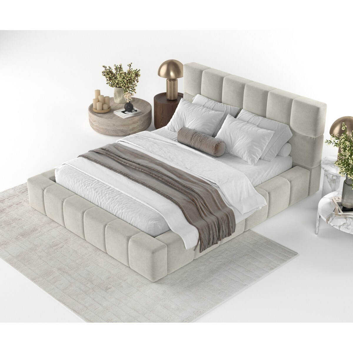 Łóżko tapicerowane PAROS 180x200 z pojemnikiem, Jasny Beż, tkanina Terra NW 06