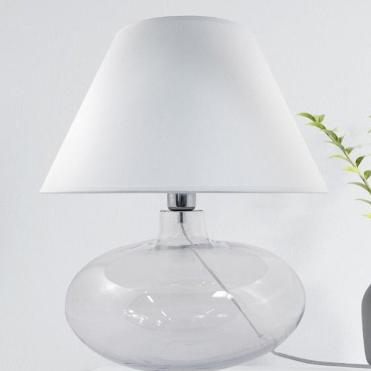 Nocna LAMPKA stojąca MERSIN 5512WH Zumaline szklana LAMPA abażurowa biała przezroczysta