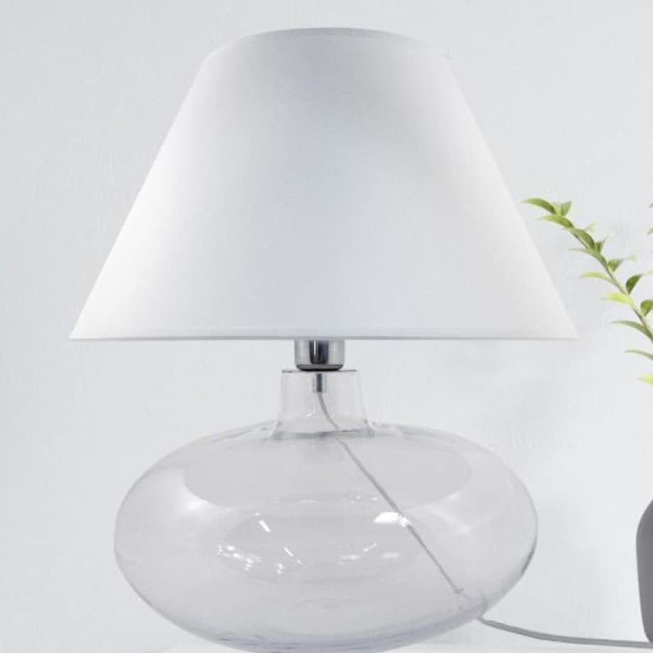 Nocna LAMPKA stojąca MERSIN 5512WH Zumaline szklana LAMPA abażurowa biała przezroczysta