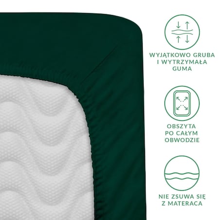 Prześcieradło satynowe z gumką 90x200 kolor butelkowa zieleń
