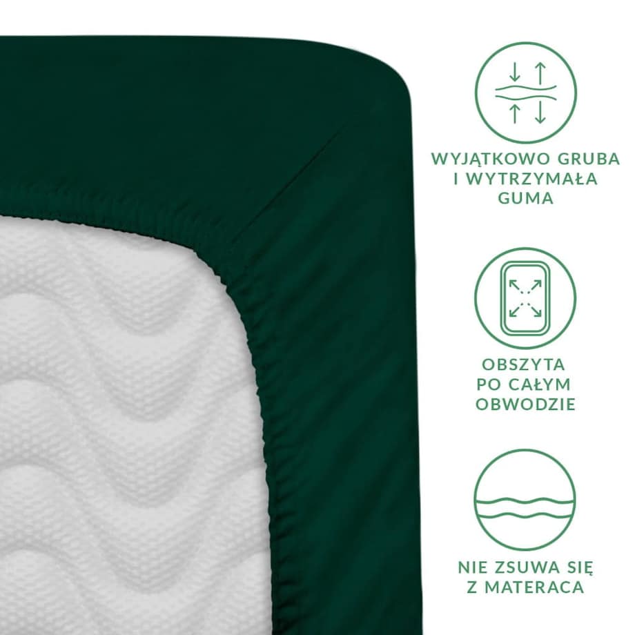Prześcieradło satynowe z gumką 90x200 kolor butelkowa zieleń