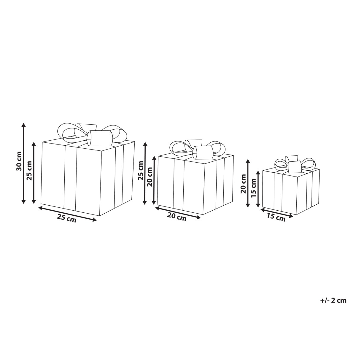 Zestaw 3 dekoracji świątecznych LED MANGEN Prezenty świąteczne 20/25/35 cm Złamana biel