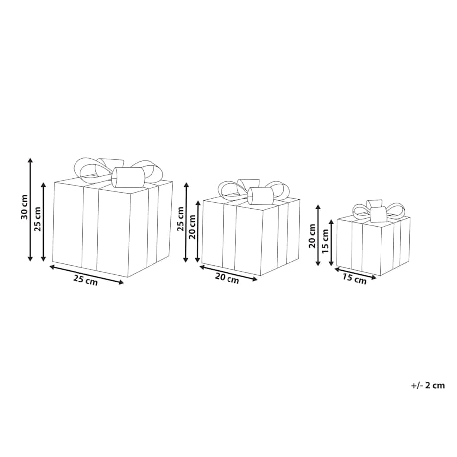 Zestaw 3 dekoracji świątecznych LED MANGEN Prezenty świąteczne 20/25/35 cm Złamana biel