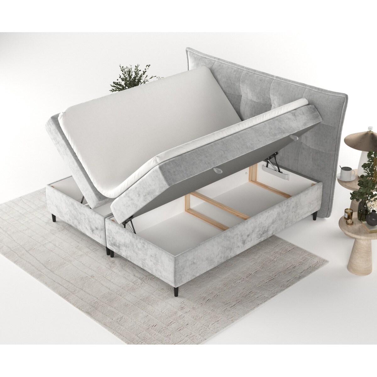 Łóżko kontynentalne LAS PALMAS 140x200 z pojemnikiem, Jasny Szary, tkanina Lotta 06