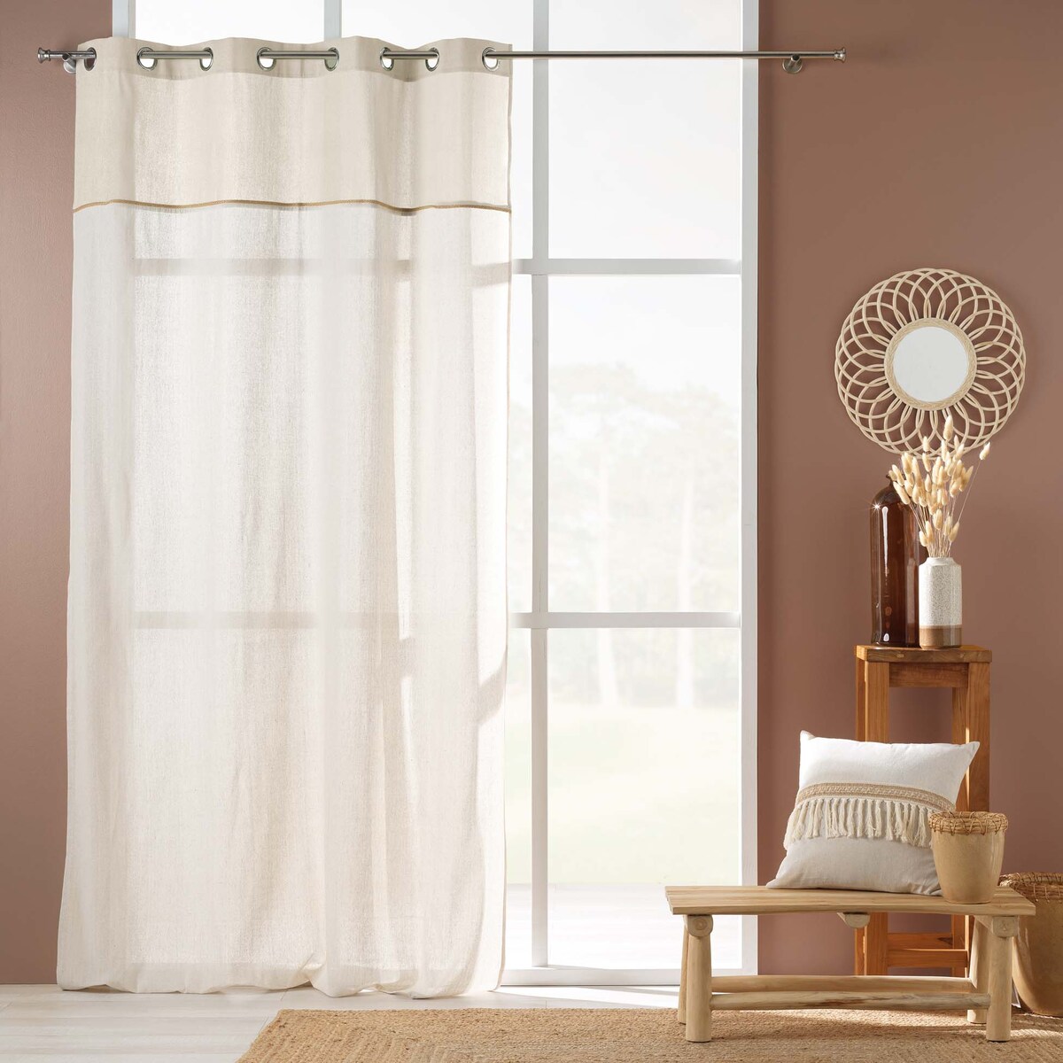 Zasłona na przelotkach z jutowym dekorem JANARA, 140 x 240 cm