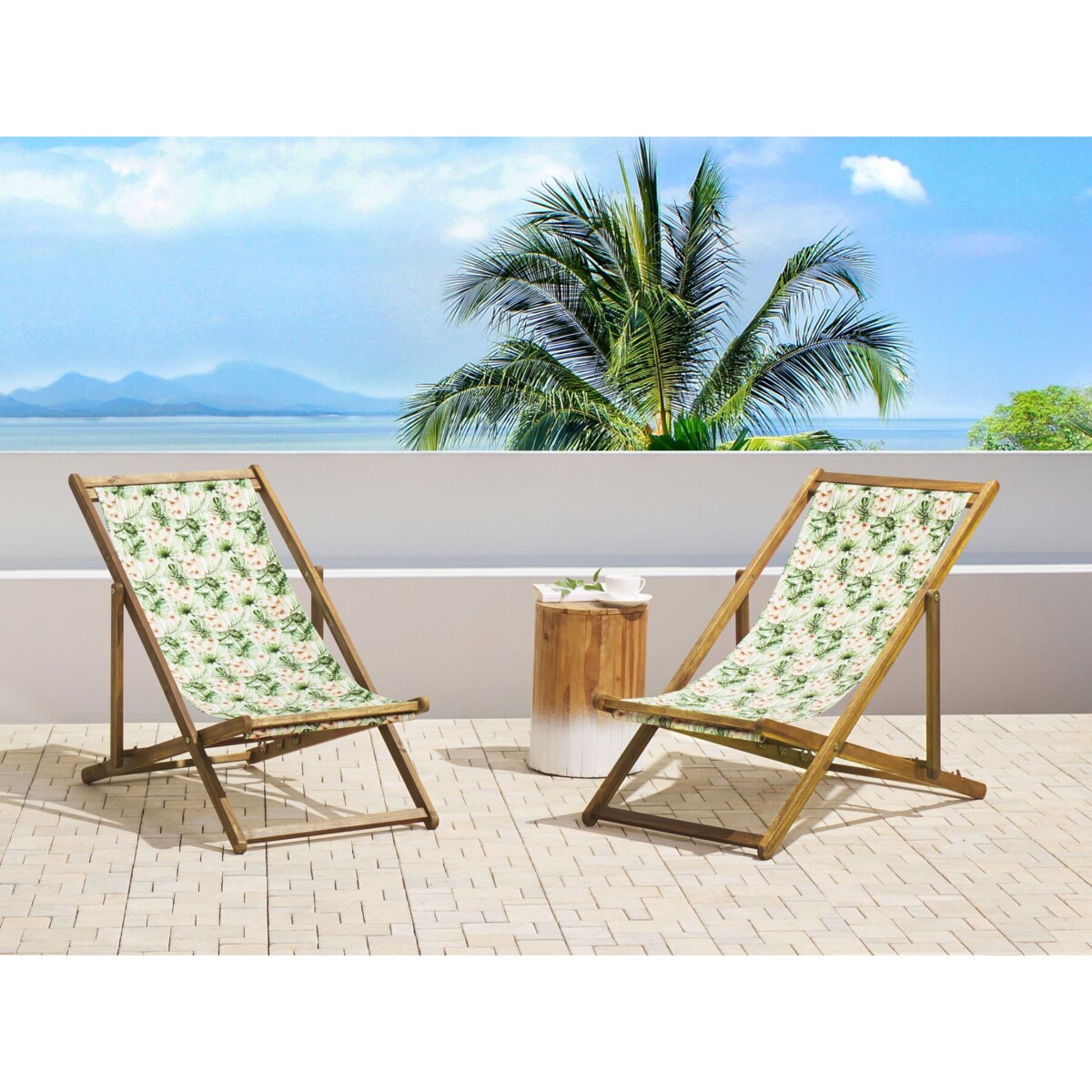 Zestaw 2 leżaków ogrodowych jasne drewno akacjowe wzór w kwiaty ANZIO